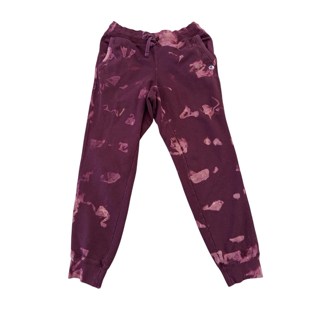 Champion‎ Red Burgundy Tiedye Women's Sweatpants Joggers Small Bleach Design